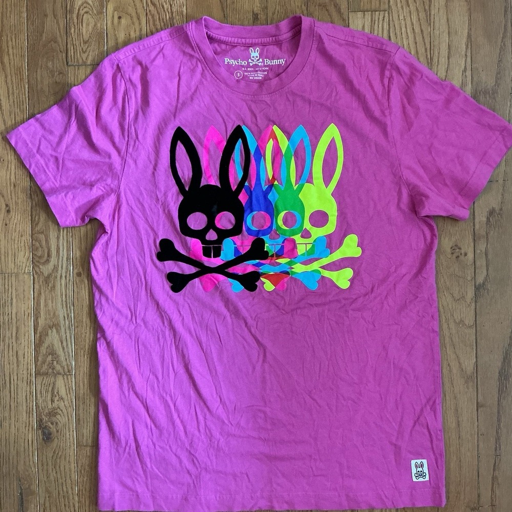 Psycho‎ Bunny Size 5 Bright Pink Bunny Skull Graphic T Shirt Tee
